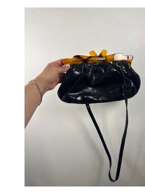 Brahmin Croc-Embossed Leather Clutch/Crossbody Y2k Retro- Black, OS